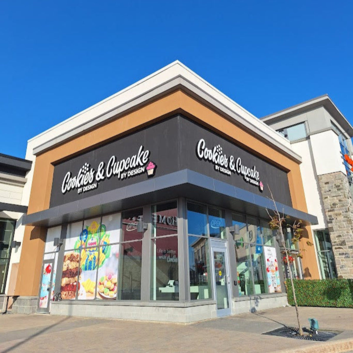 Close up of outside of the Cookies By Design Store in Barrie, Ontario, Canada.